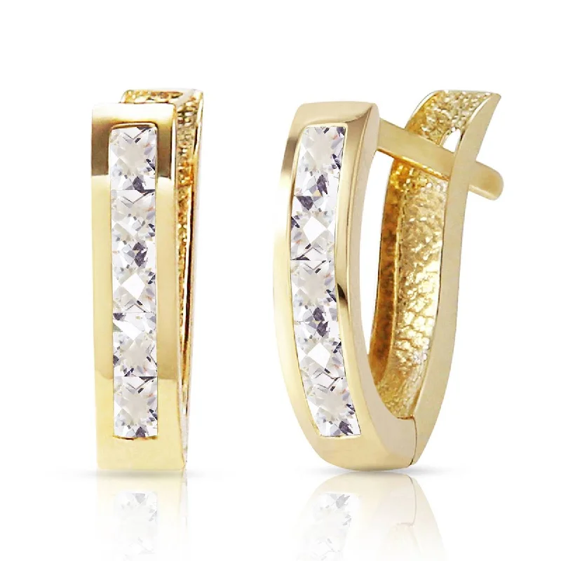 radiant-cut topaz earrings-1.2 Carat 14K Solid Yellow Gold Oval Huggie Earrings White Topaz