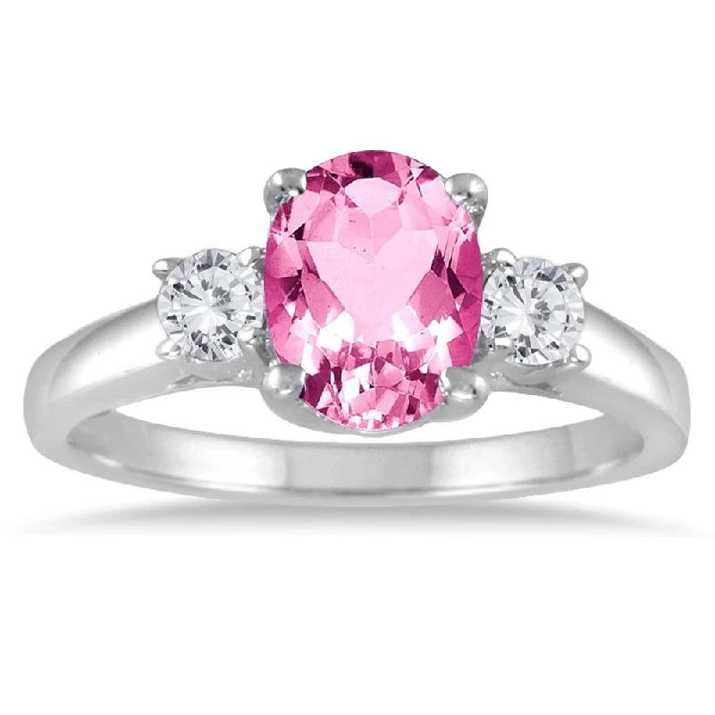 bold amethyst peak ridge ring-1 3/4 Carat Pink Topaz and Diamond Three Stone Ring 14K White Gold