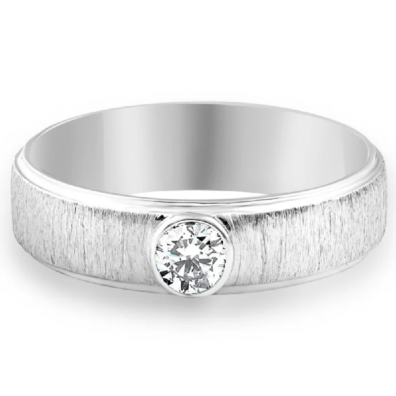 inscribed legacy ring-1/3Ct Diamond Men's Brushed Wedding Band in Gold or Platinum Lab Grown 6mm