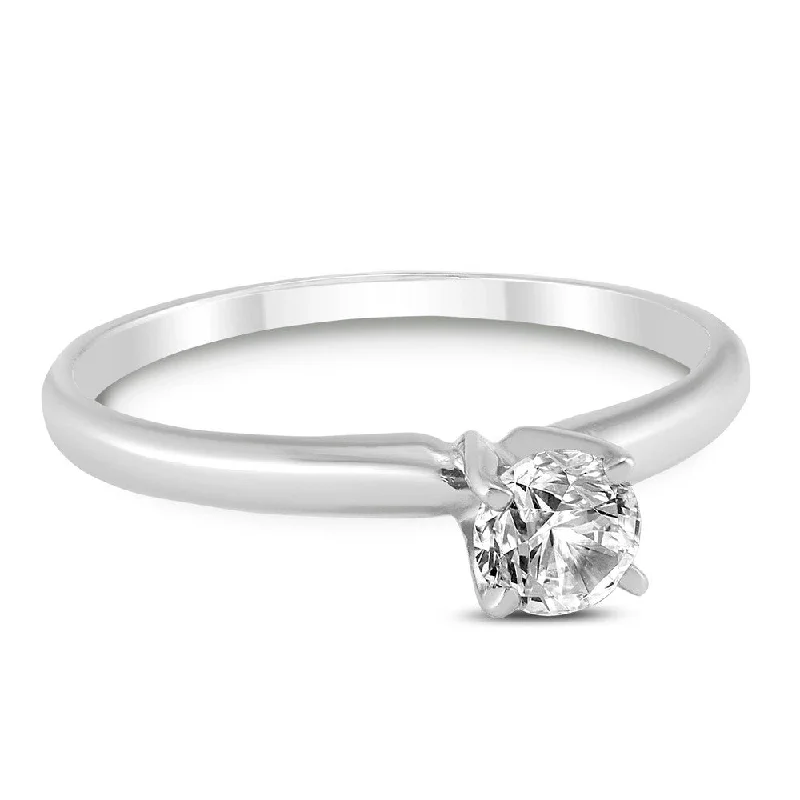 gothic-inspired bear claw ring-1/4 Carat Round Diamond Solitaire Ring in 14K White Gold