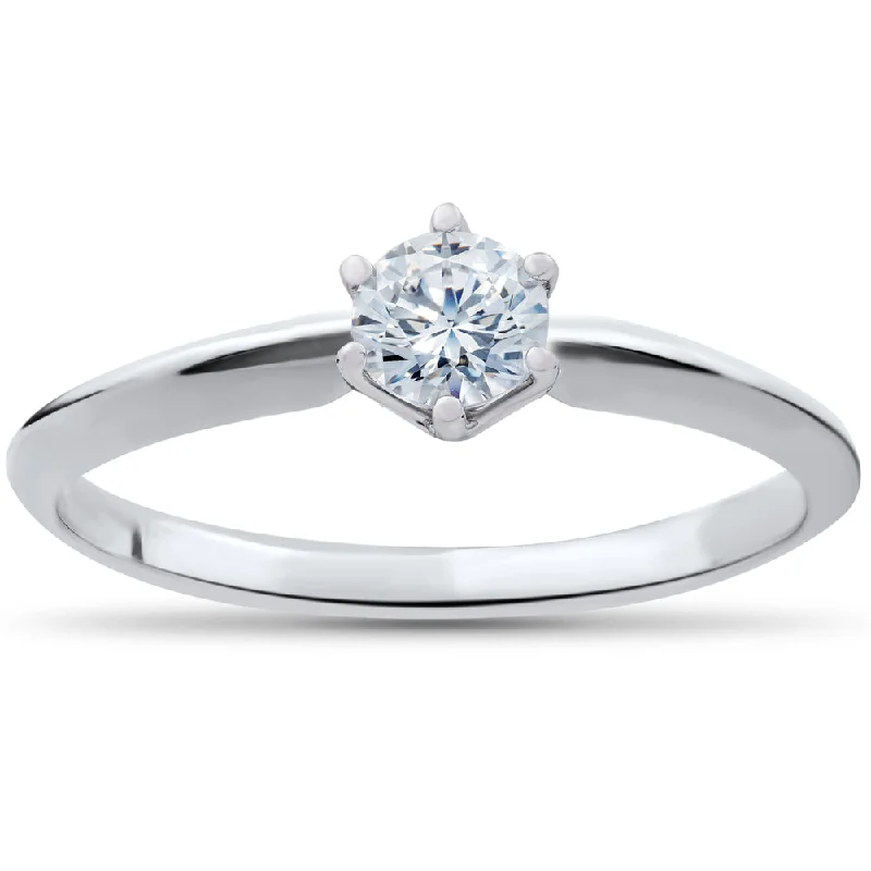 polished rose tier ring-1/4ct Solitaire Diamond Engagement Ring 14K White Gold