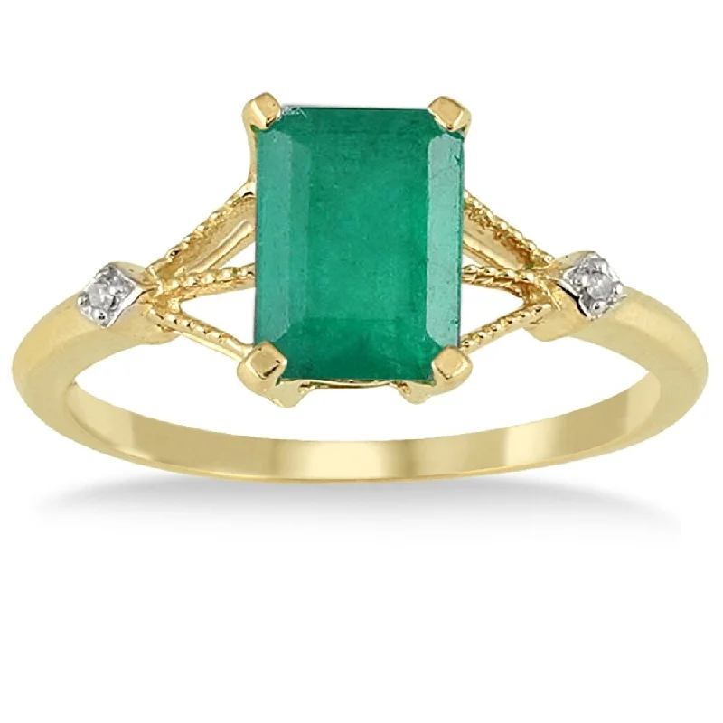 artisan-crafted rose ring-1.60 Carat Emerald and Diamond Ring in 10K Yellow Gold