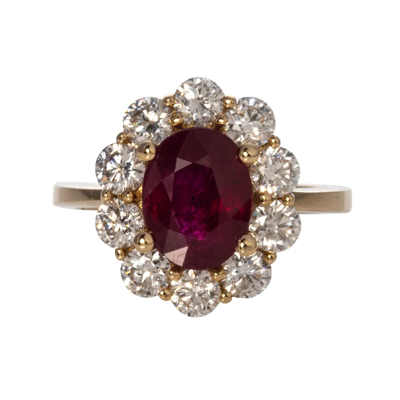 floral eternity sapphire ring-1.98ct Oval Ruby & 1.5ctw Diamond Cluster 14K Yellow Gold Ring