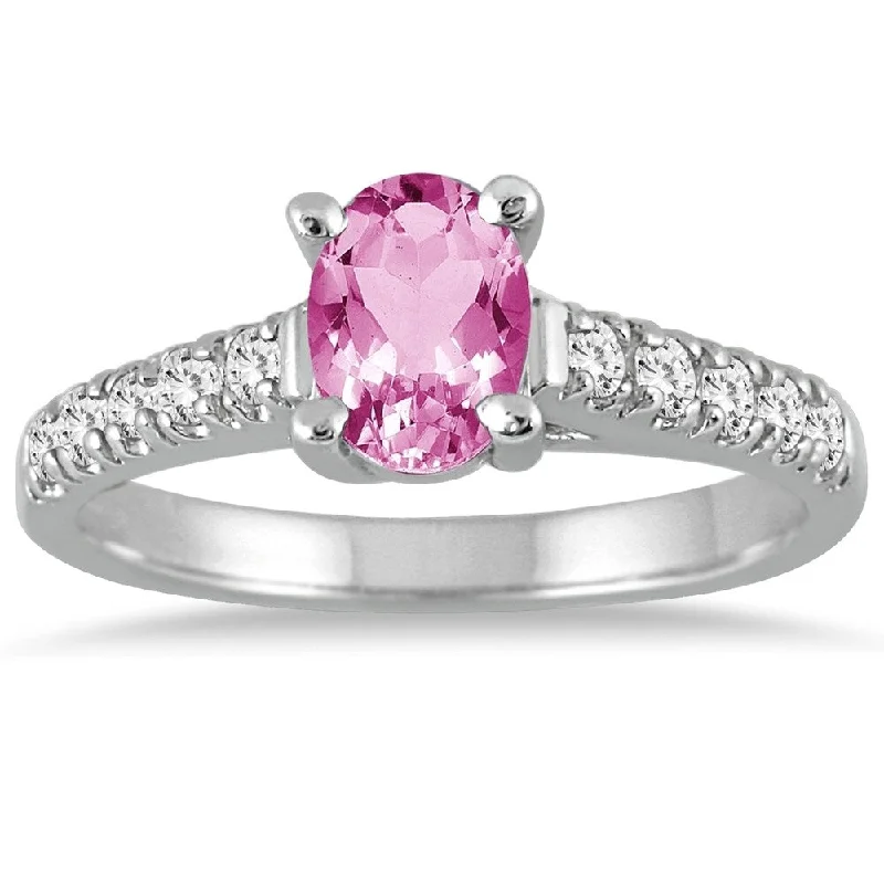 adjustable summit crest ring-1 Carat Oval Pink Topaz and Diamond Ring in 14K White Gold