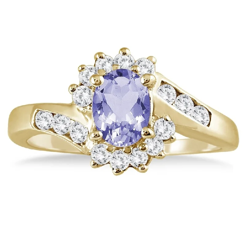 dazzling trillion-cut diamond ring-1 Carat Tanzanite and Diamond Flower Twist Ring in 14K Yellow Gold