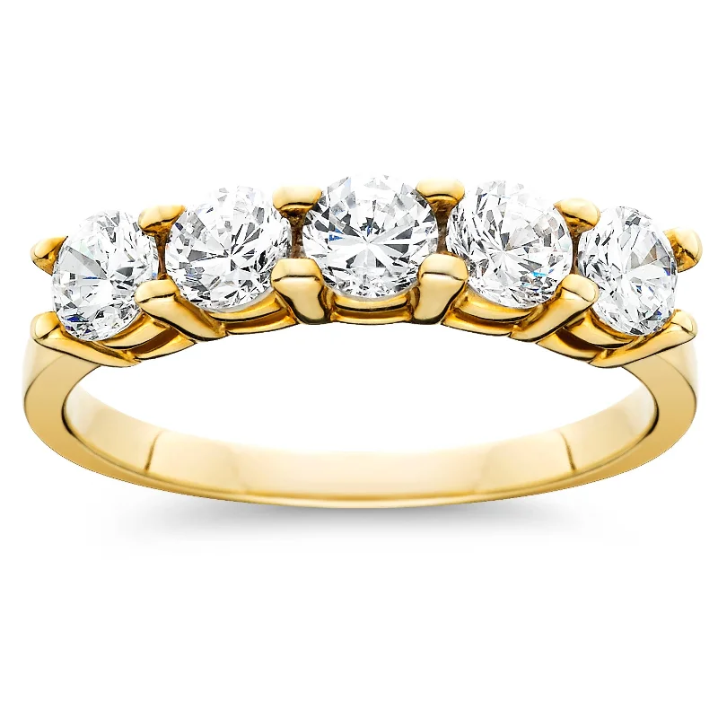 minimalist crest summit ring-1 Ct TW Five Stone Diamond Wedding Ring in White, Yellow, or Rose Gold