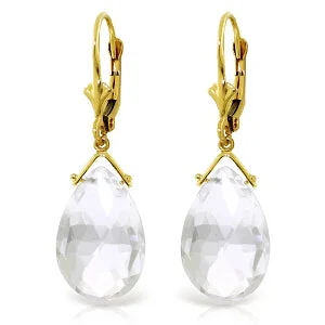 modern sleek apex peak earrings-10.2 Carat 14K Solid Yellow Gold Leverback Earrings Briolette White Topaz