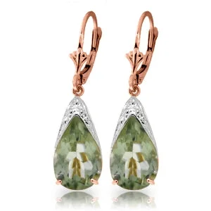 modern tiered topaz earrings-10 Carat 14K Solid Rose Gold Leverback Earrings Natural Green Amethyst