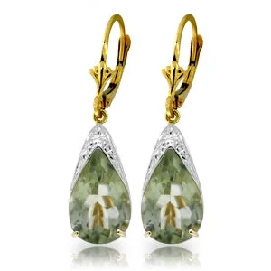 nature-themed crest ridge earrings-10 Carat 14K Solid Yellow Gold Leverback Green Amethyst Earrings