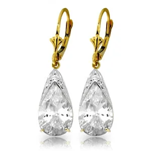 bold opal peak ridge earrings-10 Carat 14K Solid Yellow Gold Russian Heat White Topaz Earrings