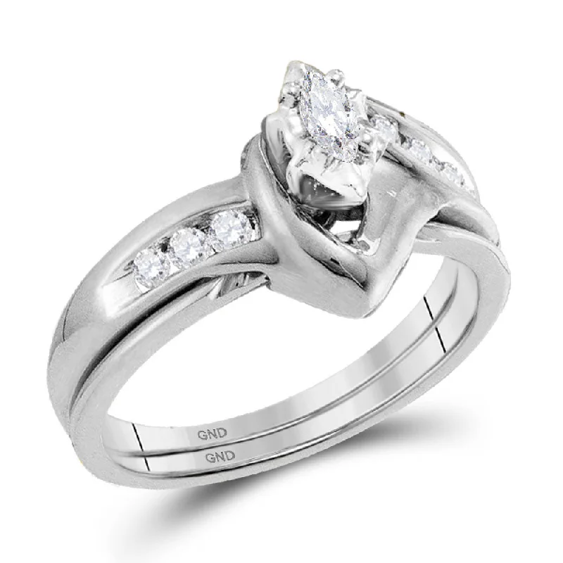 adjustable twig ridge ring-10k White Gold Marquise Diamond Solitaire Classic Wedding Bridal Set 1/4 Cttw