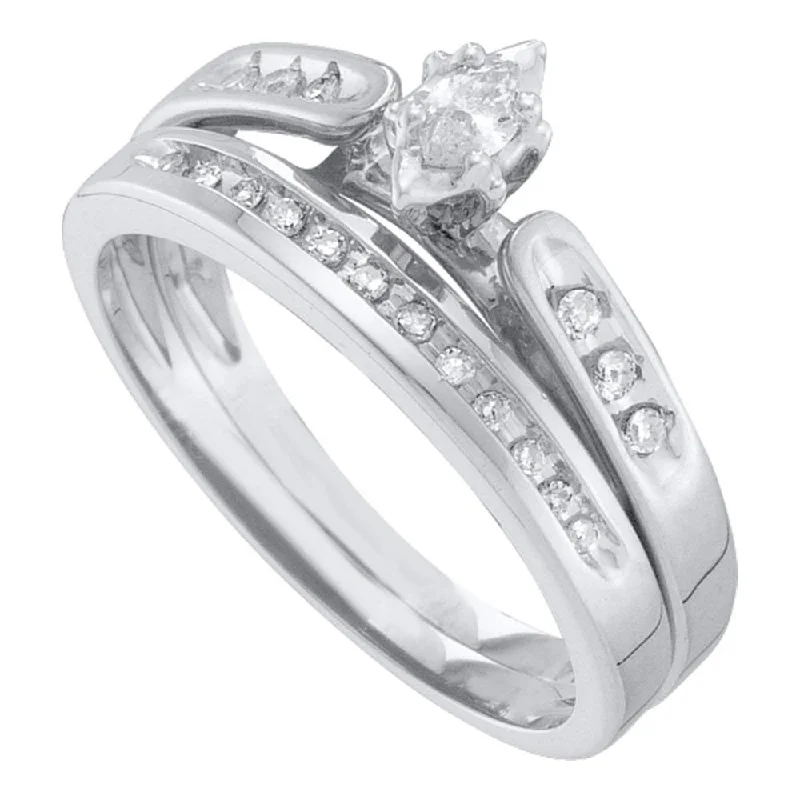 polished silver nebula ring-10kt White Gold Marquise Diamond Bridal Wedding Ring Band Set 1/5 Cttw