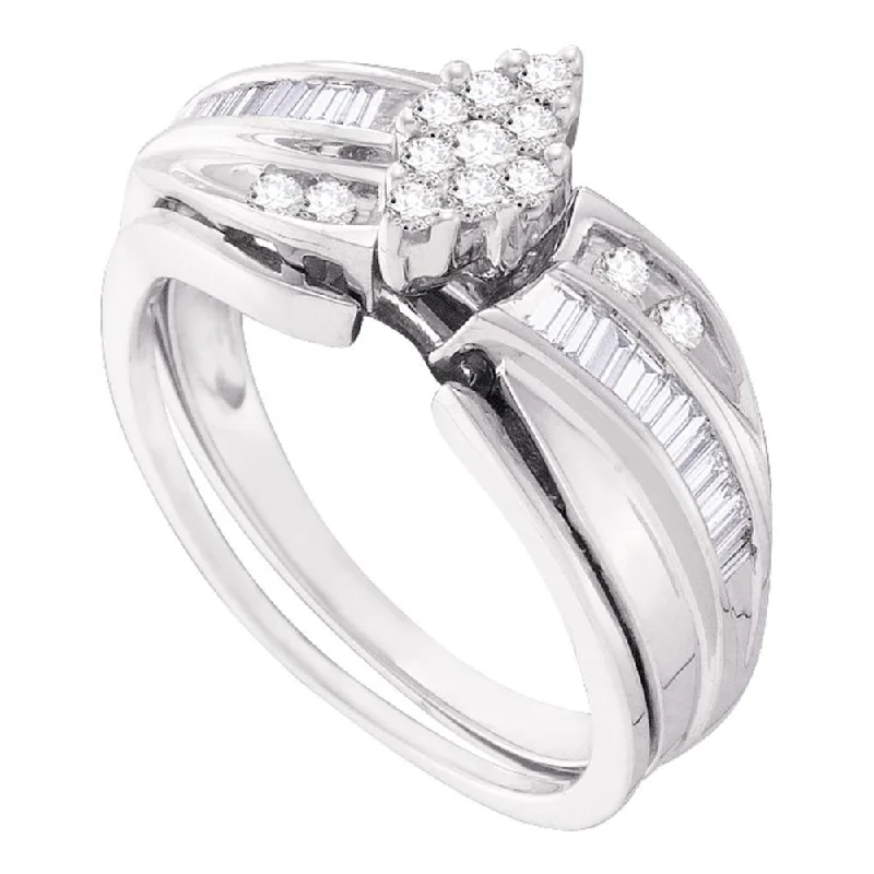 minimalist summit peak ring-10kt White Gold Round Diamond Cluster Bridal Wedding Ring Band Set 3/8 Cttw