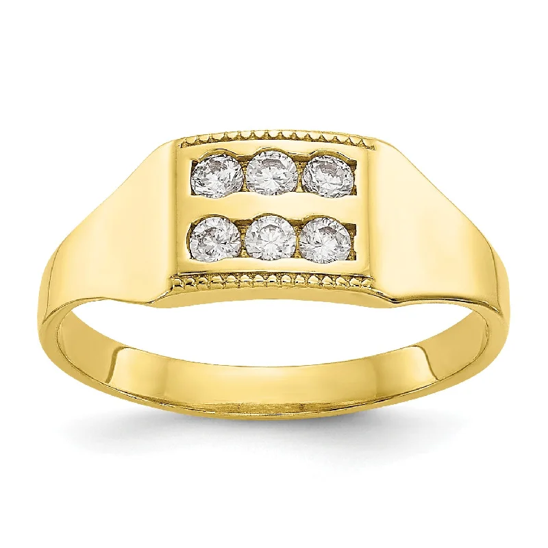 nature-themed apex ridge ring-10KT Yellow Gold Cubic Zirconia Childrens Ring; Size 3