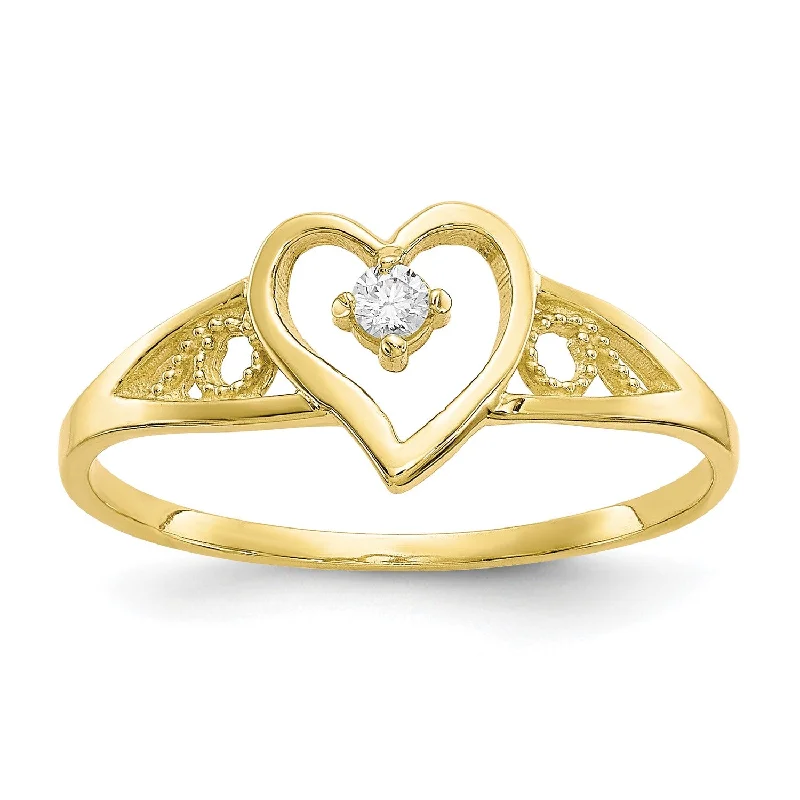 boho-inspired malachite ring-10KT Yellow Gold Cubic Zirconia Heart Ring; Size 6