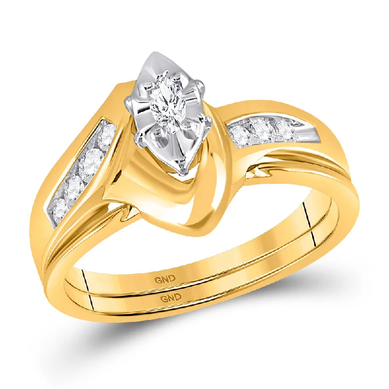 polished gold tier ring-10kt Yellow Gold Marquise Diamond Bridal Wedding Ring Band Set 1/4 Cttw