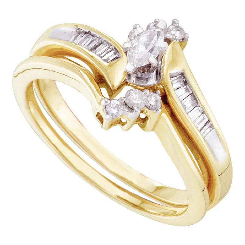 minimalist ridge peak ring-10kt Yellow Gold Marquise Diamond Bridal Wedding Ring Band Set 1/4 Cttw