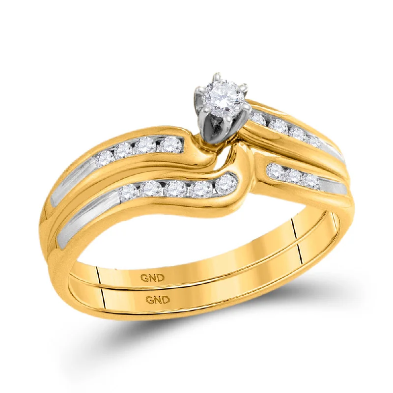 modern elevated band ring-10kt Yellow Gold Round Diamond Bridal Wedding Ring Band Set 1/4 Cttw