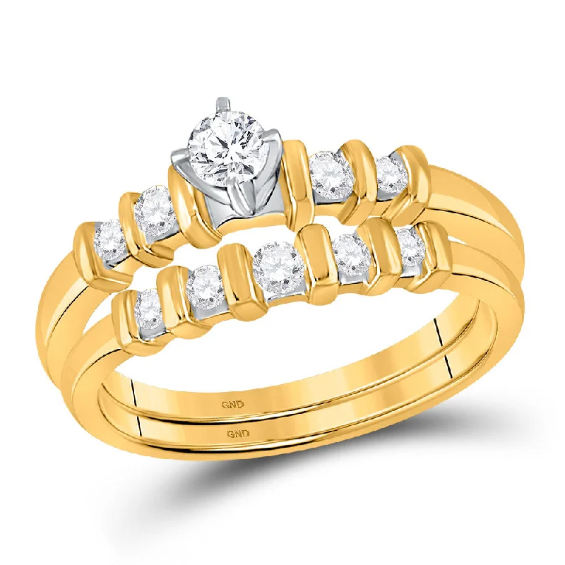 modern tiered ruby ring-10kt Yellow Gold Round Diamond Bridal Wedding Ring Band Set 3/8 Cttw