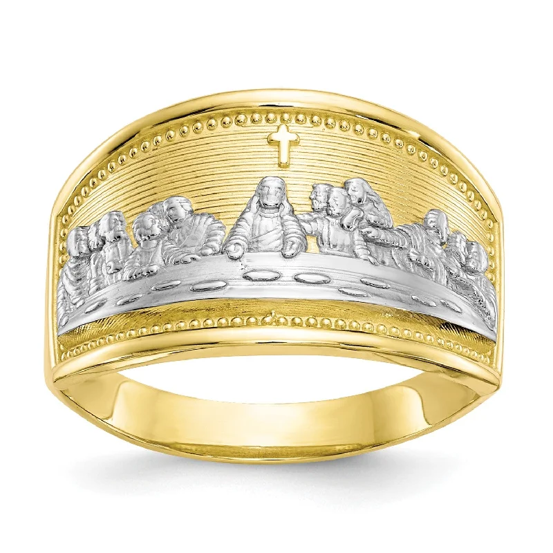 polished silver arc ring-10KT Yellow Gold With Rhodium Plating Last Supper Ring