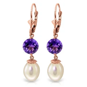 inscribed eternity drop earrings-11.1 Carat 14K Solid Rose Gold Elegance Pearl Amethyst Earrings