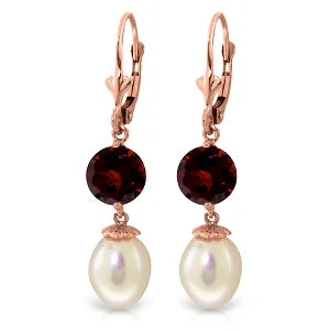 gothic-inspired hawk talon earrings-11.1 Carat 14K Solid Rose Gold Elegance Pearl Garnet Earrings