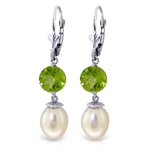 gothic-inspired bear claw earrings-11.1 Carat 14K Solid White Gold Call Of Love Pearl Peridot Earrings