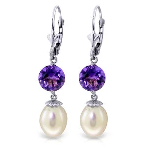 modern tiered topaz earrings-11.1 Carat 14K Solid White Gold Head Over Heels Pearl Amethyst Earrings