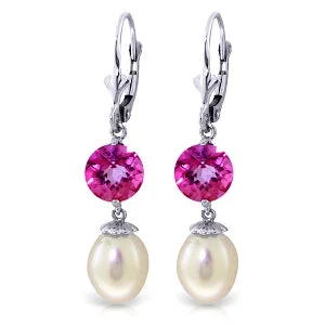 bold emerald peak ridge earrings-11.1 Carat 14K Solid White Gold Take Responsibility Pearl Pink Topaz Earrings