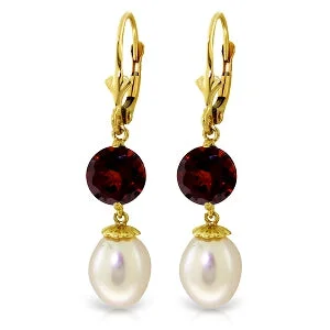 floral-inspired carnelian earrings-11.1 Carat 14K Solid Yellow Gold Captured Moment Garnet Pearl Earrings