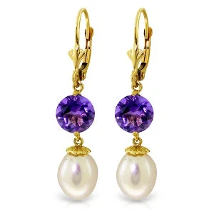 artisan-crafted silver earrings-11.1 Carat 14K Solid Yellow Gold Flowing Vibrance Amethyst Pearl Earrings