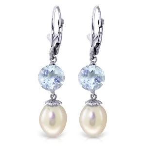 bohemian apex peak earrings-11.1 Carat 14K Whte Gold Heading Towards Pearl Aquamarine Earrings