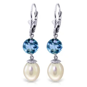 bold opal peak ridge earrings-11.1 Carat 14K Whte Gold Nirvana Pearl Blue Topaz Earrings