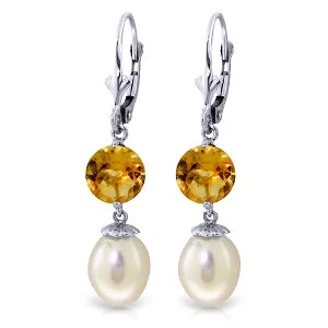 adjustable summit peak earrings-11.1 Carat 14K Whte Gold Running Ahead Pearl Citrine Earrings