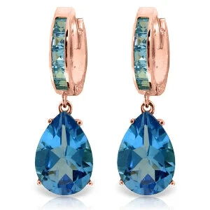 polished bronze hoop earrings-13.2 Carat 14K Solid Rose Gold Blue Topaz Hoop Drop Earrings