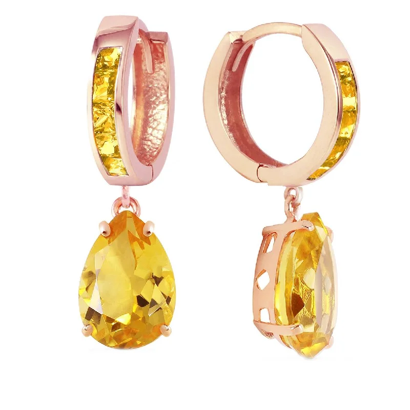 vintage-style turquoise earrings-13.2 Carat 14K Solid Rose Gold Citrine Hoop Drop Earrings