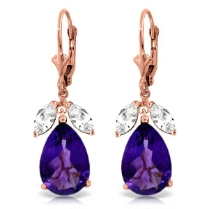 art deco turquoise earrings-13 Carat 14K Solid Rose Gold Leverback Earrings Amethyst Rose Topaz