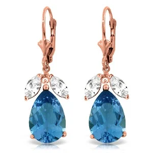 modern sleek crest ridge earrings-13 Carat 14K Solid Rose Gold Leverback Earrings Blue Topaz Rose Topaz