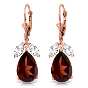 minimalist curve peak earrings-13 Carat 14K Solid Rose Gold Leverback Earrings Garnet Rose Topaz