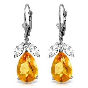 bold emerald peak ridge earrings-13 Carat 14K Solid White Gold Leverback Earrings Citrine White Topaz