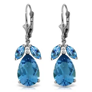 polished silver nebula earrings-13 Carat 14K Solid White Gold Submission Blue Topaz Earrings