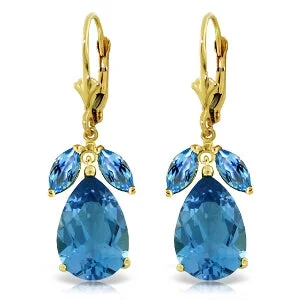 bold sapphire peak ridge earrings-13 Carat 14K Solid Yellow Gold Chances Blue Topaz Earrings