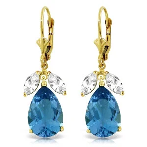 gothic-inspired tiger claw earrings-13 Carat 14K Solid Yellow Gold Leverback Earrings Blue Topaz White Topaz