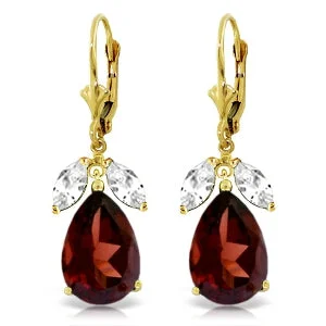 boho-inspired agate earrings-13 Carat 14K Solid Yellow Gold Leverback Earrings Garnet White Topaz