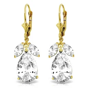 vintage-style sunstone earrings-13 Carat 14K Solid Yellow Gold Leverback Earrings Natural White Topaz