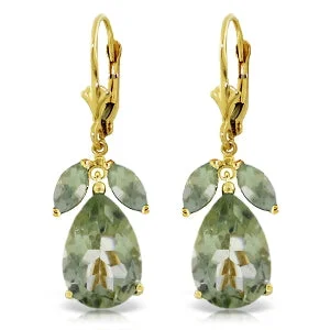 bold amethyst peak ridge earrings-13 Carat 14K Solid Yellow Gold Ripe Pear Green Amethyst Earrings