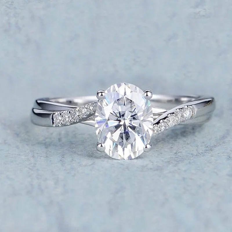 adjustable summit peak ring-14 K White Gold Oval Solitaire Engagement Ring For Her