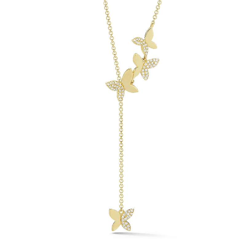 modern contoured chain necklace-Diamond Butterfly Lariat Necklace