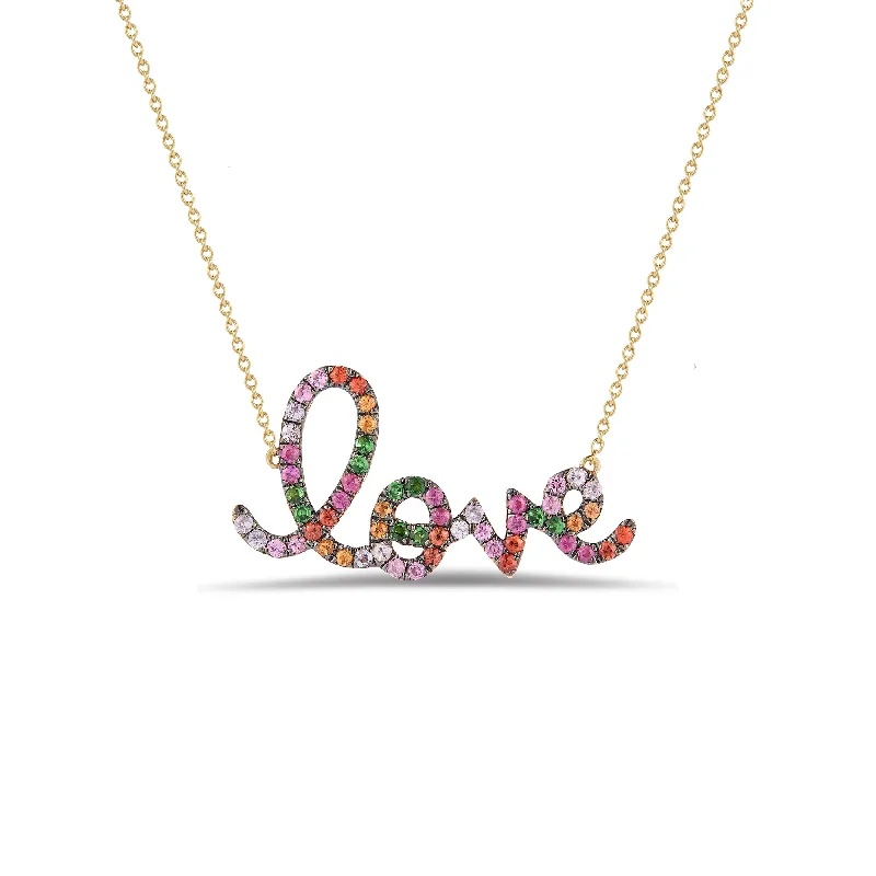 minimalist crest summit necklace-Multicolor Love Script Pendant