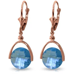 inscribed dynasty drop earrings-14K Solid Rose Gold Leverback Earrings Blue Topaz Gemstone Genuine